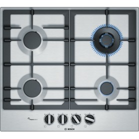 Bosch Serie 6 PCH6A5B90 piano cottura Nero, Acciaio inossidabile Da incasso Gas 4 Fornello(i) (PCH6A5B90)
