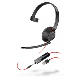 POLY Blackwire 5210 Auricolare Cablato A Padiglione Musica e Chiamate USB tipo A Nero, Rosso (207577-03)