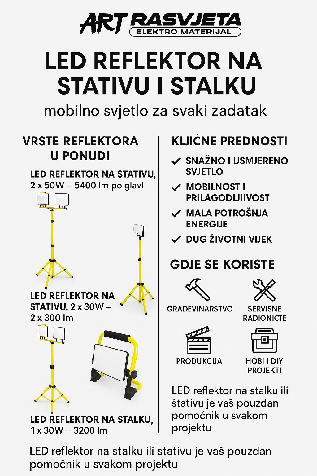 LED reflektor na stativu