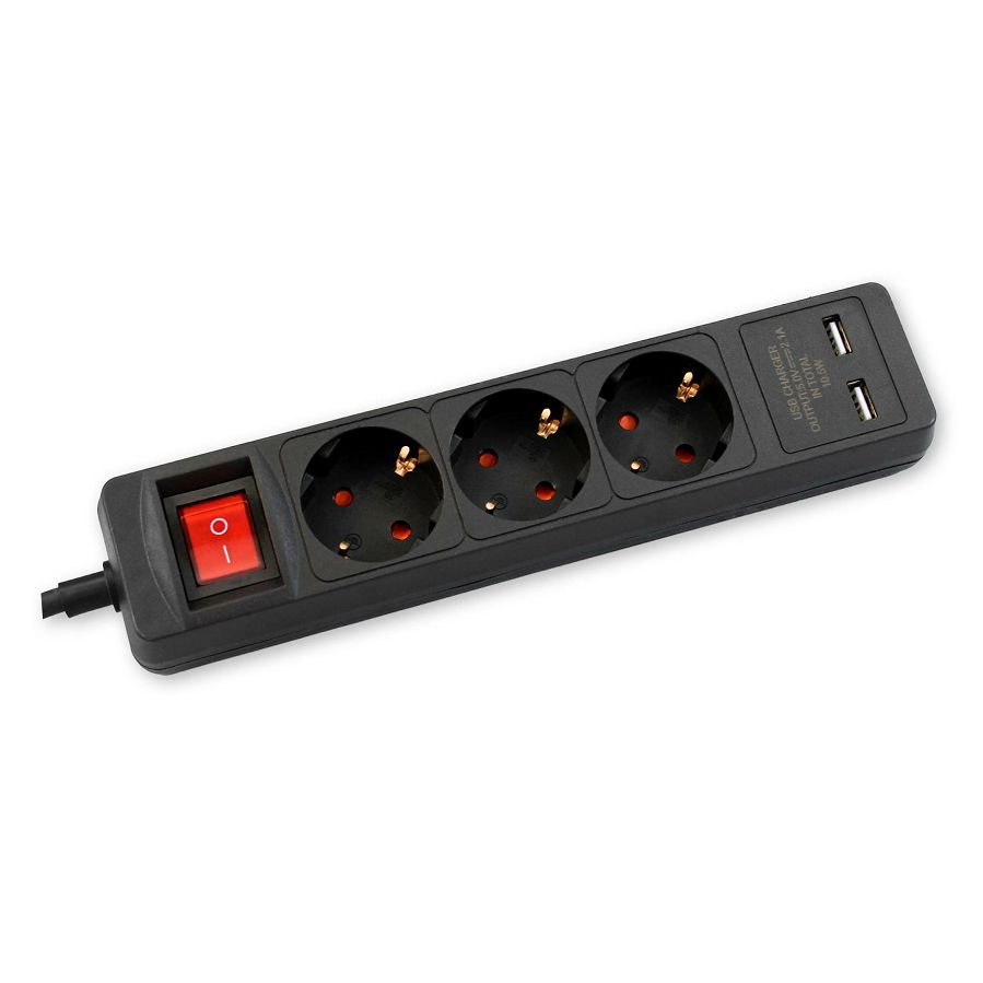 Commel produzni kabel s USB utorima - crni